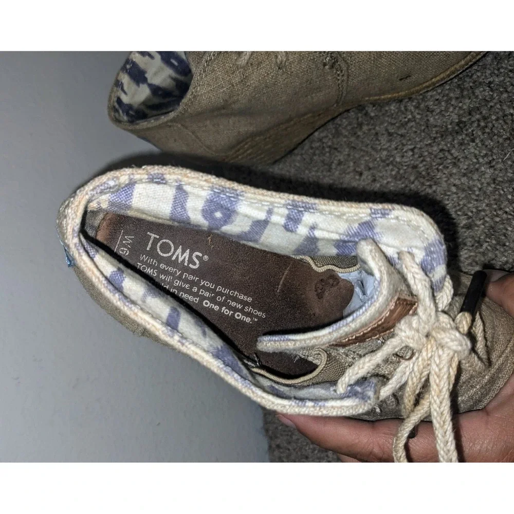 TOMS Desert Wedge Booties Ankle Espadrille Lace Up Taupe Neutral‎ Casual6.5